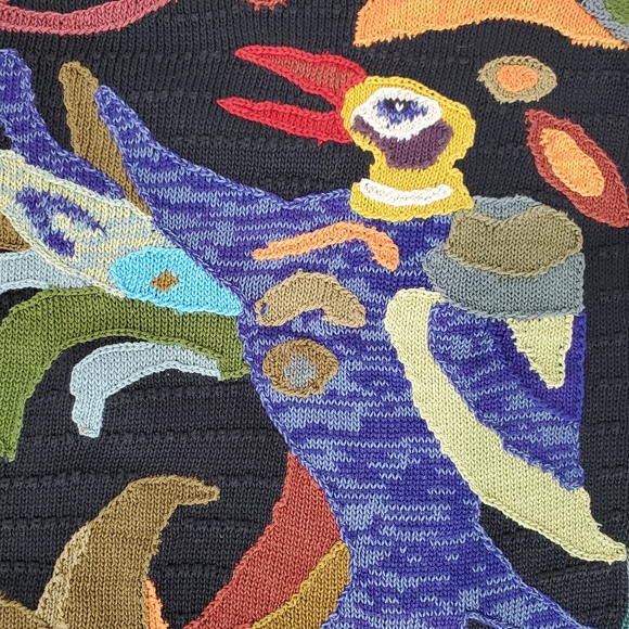 Peruvian Connection Sz S Fiber Rich Birds Fish Art-To-Wear Round Luxury Sweater - Picture 11 of 12